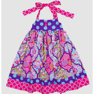 Eleanor Rose Girls 10-12 Halter Style Twirl Dress Purple Pink Paisley Dots EUC